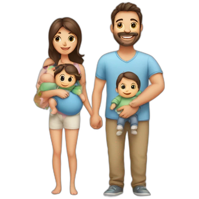 Brunette mum, dad and 2 baby 2 years and 1month emoji