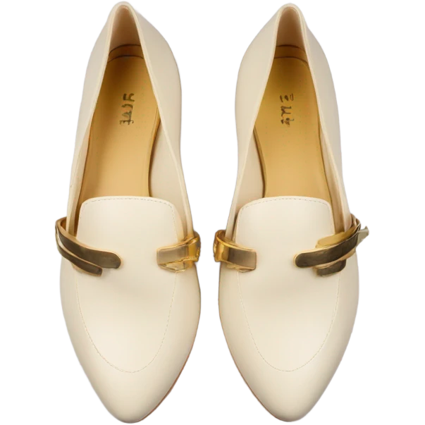 Cream color flat shoes open back and gold accents  emoji
