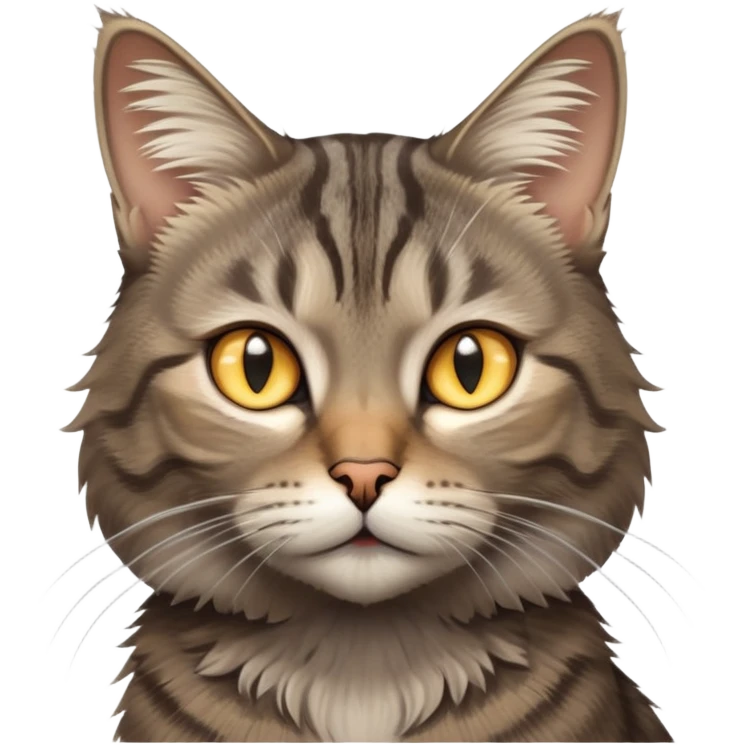 cinematic-[grey brown tabby cat]-realistic-emoji,-head-tilted-dramatically,-scruffy-[grey]-fur,-simplified-yet-realistic-focused-features,-highly-detailed,-glowing-with-an-almost-sarcastic-glow emoji