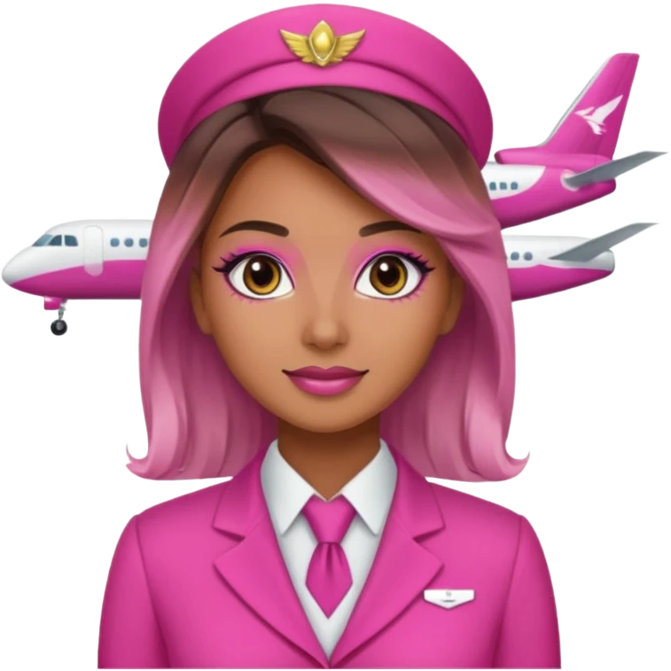 Flight attendant with pink outfit tan skin ombré hair pretty makeup emoji