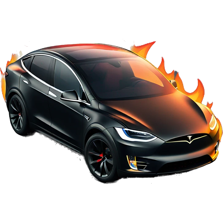 Matte black tesla x with flames emoji