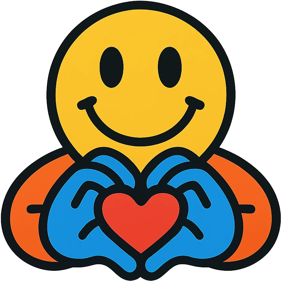 smiling face with two hands gesturing a heart emoji