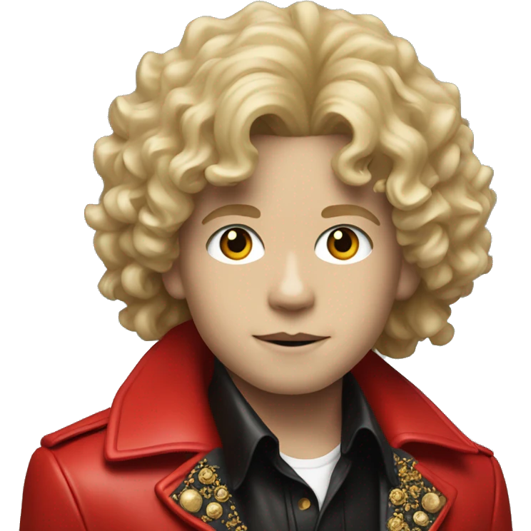 Blonde boy with curly hair in a Michael Jackson  red jacket portrait  emoji