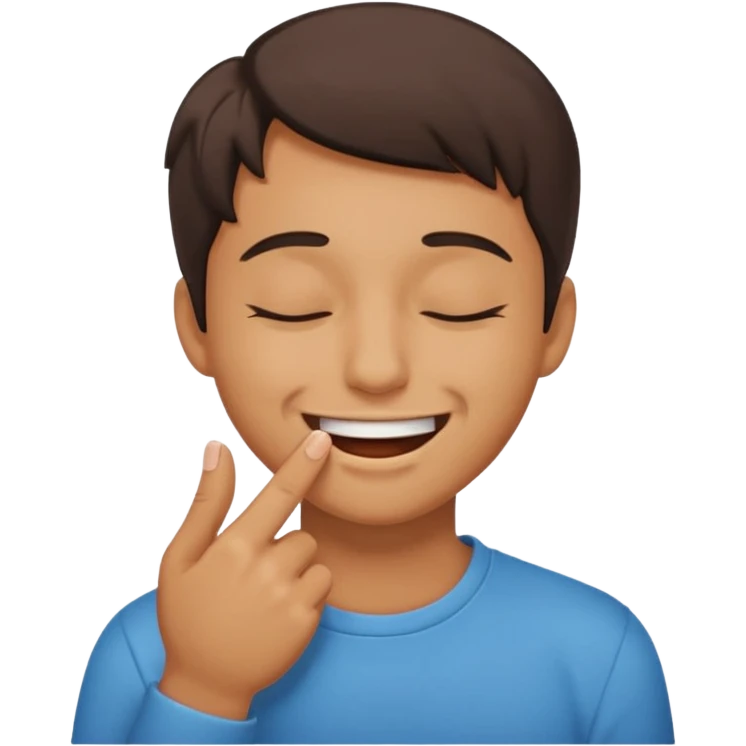 Smiling with closed eyes and biting finger emoji