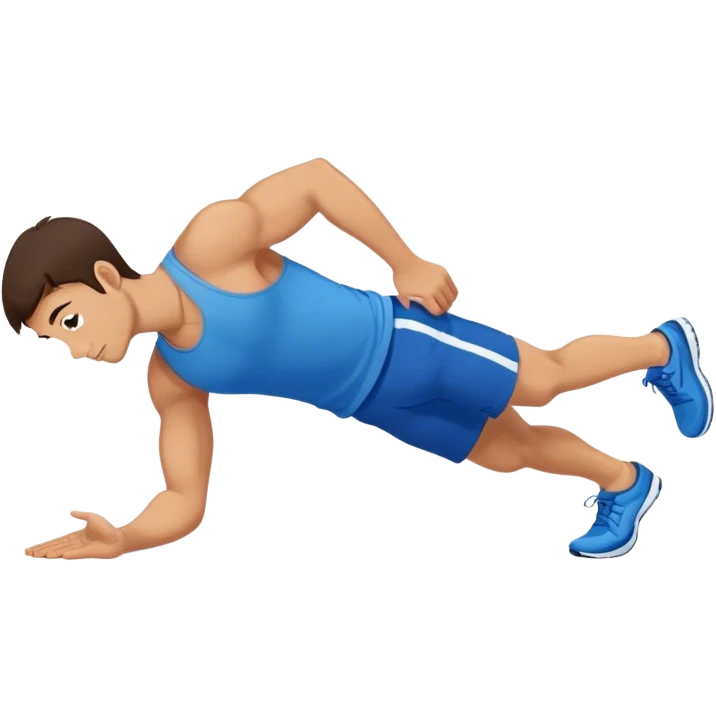brunette man with blue shorts performing plank exercise emoji