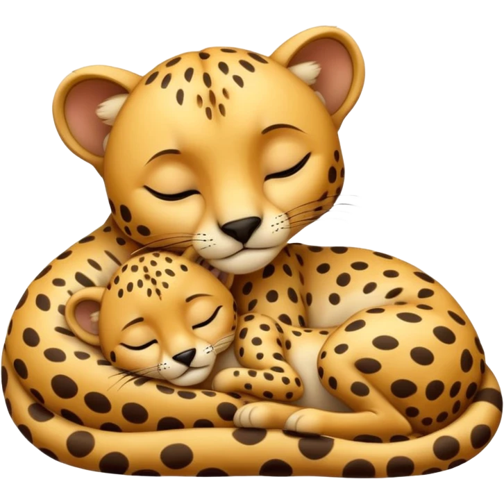 Isolated, detaile illustration of the most incredibly adorable sleeping  baby cheetah with his mother
figurine imaginable, toy style. emoji