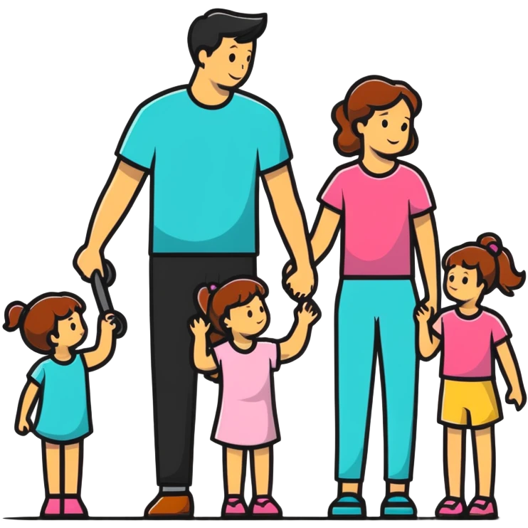 Family with mother, father and three little girls emoji