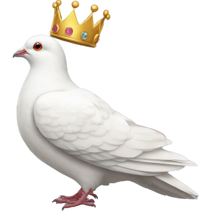 white Pigeon wearing a crown and a crown emoji