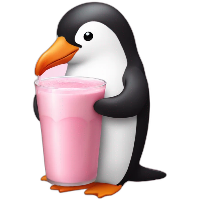 pink penguin drinking chocolate milk emoji