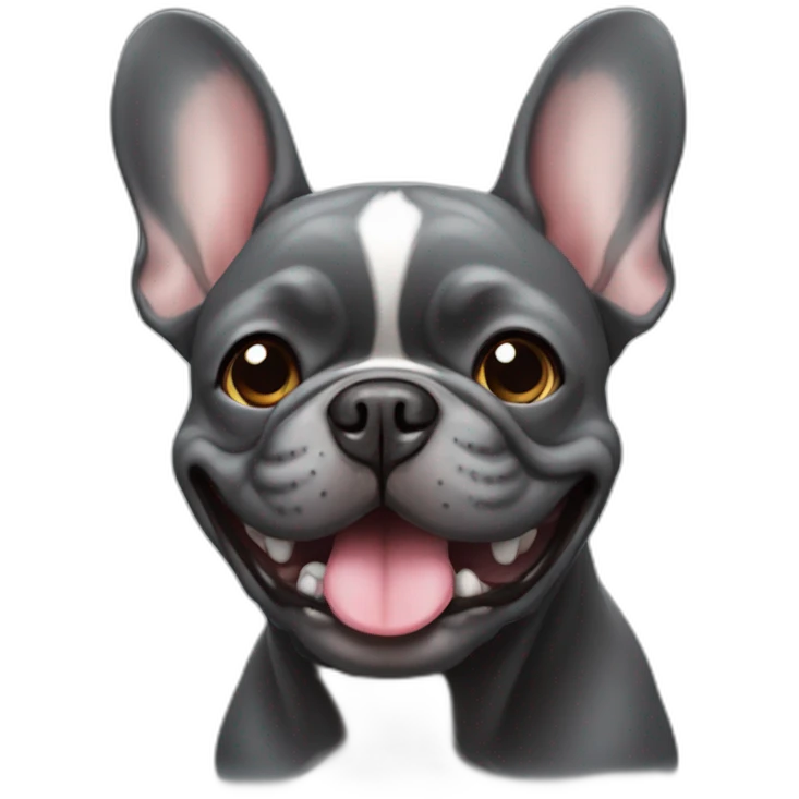 Dark Grey French bulldog smiling face emoji