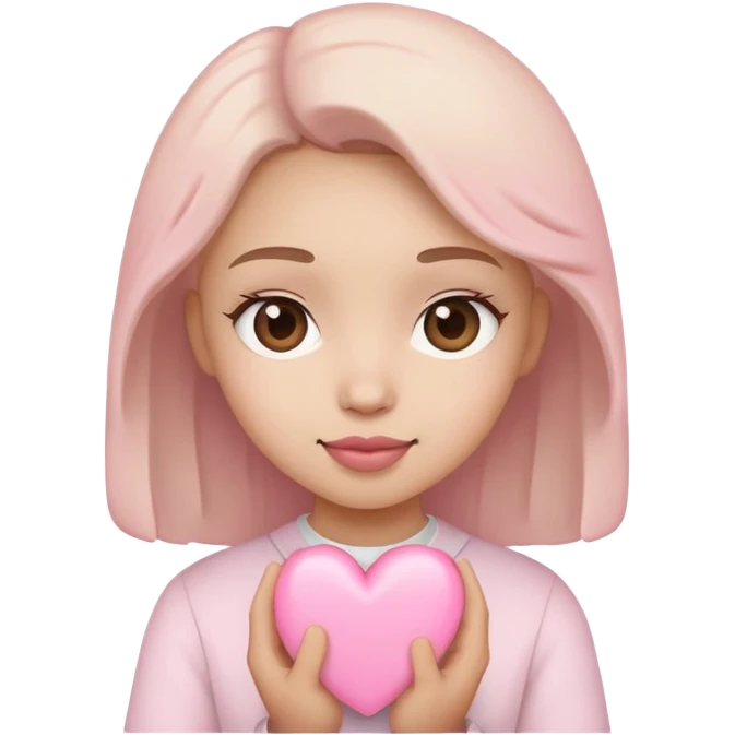 Cute face holding a light pink heart emoji