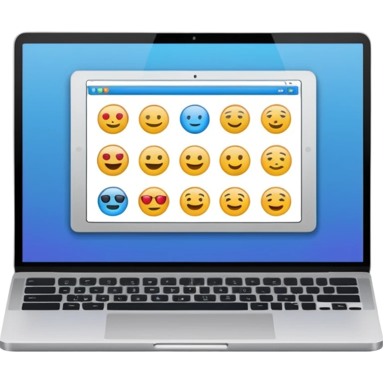 laptop emoji with bright screen displaying personal portfolio website layout with sections About, Projects, Contact, simple lines and blocks emoji