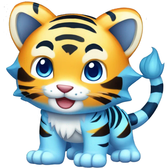 Colorful Shiny Kawaii Cute Blue-striped Tiger-Fakémon-Pokémon full body emoji