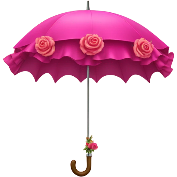 Detailed hot pink umbrella with large ruffles and roses plus a bow directly on top emoji