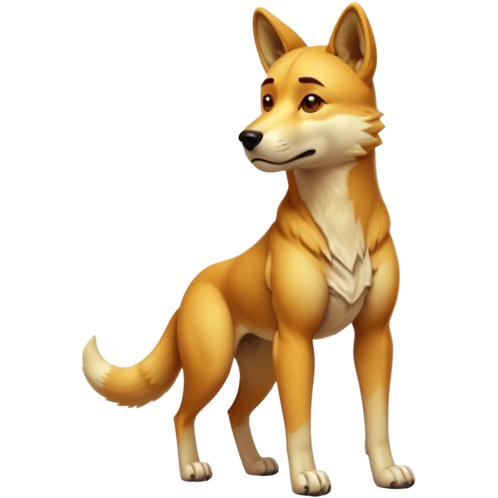 cinematic-dingo-realistic-full-body-standing-emoji,-lean-muscular-frame-poised-alertly,-golden-amber-fur-glowing-in-the-sun,-head-tilted-dramatically,-sharp-dark-eyes-filled-with-cunning,-simplified-yet-realistic-focused-features,-highly-detailed,-glowing-with-an-almost-sarcastic-glow emoji