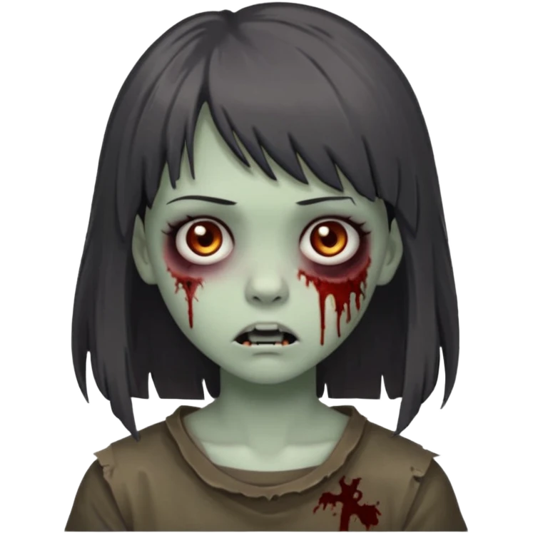 zombie girl dark hair long her shoulders bangs and ragged haircut gray eyes emoji