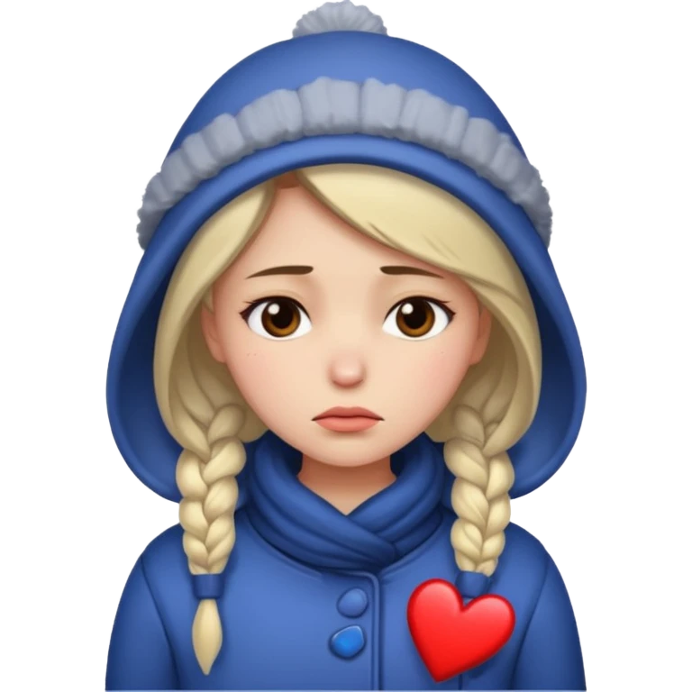 woman broken hearted, looking down sad, wearing a winter outfit emoji