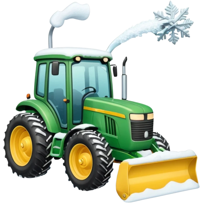Green tractor with yellow blade pushing snow emoji