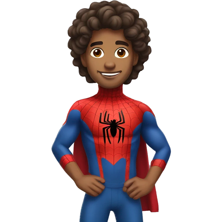 latino with wavy hair wearing a spiderman outfit  emoji