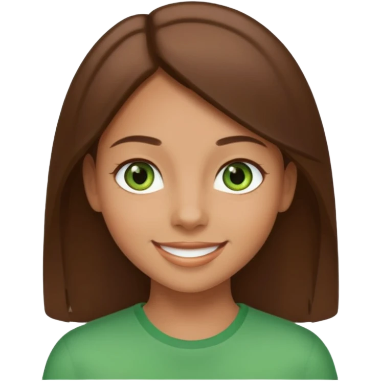 Tan girl emoji with straight brown hair and green eyes emoji