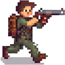 a guy running with a gun in his hand, pixel art style emoji