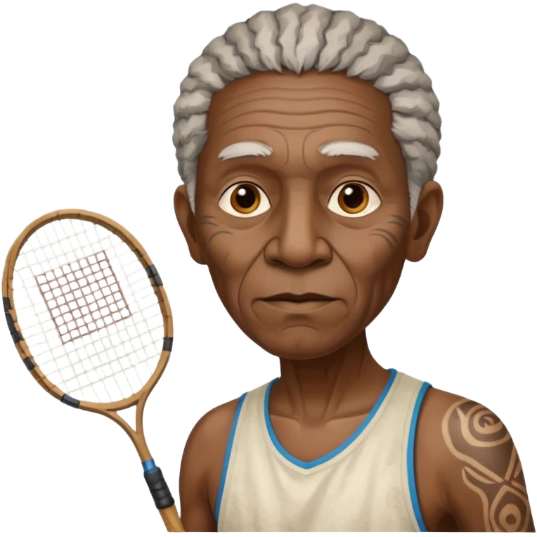 ancient tribal old black man with 1 badminton racket emoji