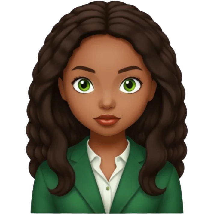 Logan Browning with dark brown long hair, green eyes emoji