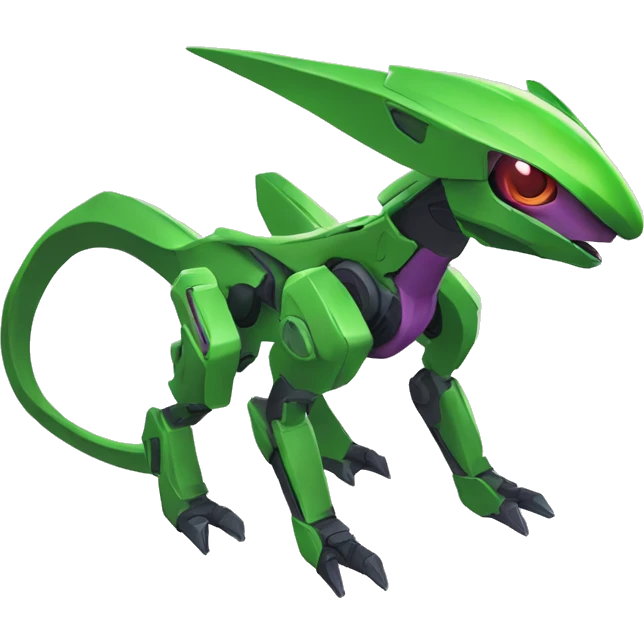 a green Genesect-Raptor-Fakémon—hybrid with a futuristic visor-helmet full body emoji
