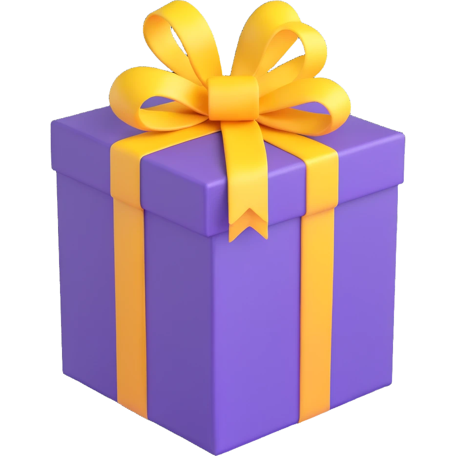 gift box, purple with yellow ribbon emoji