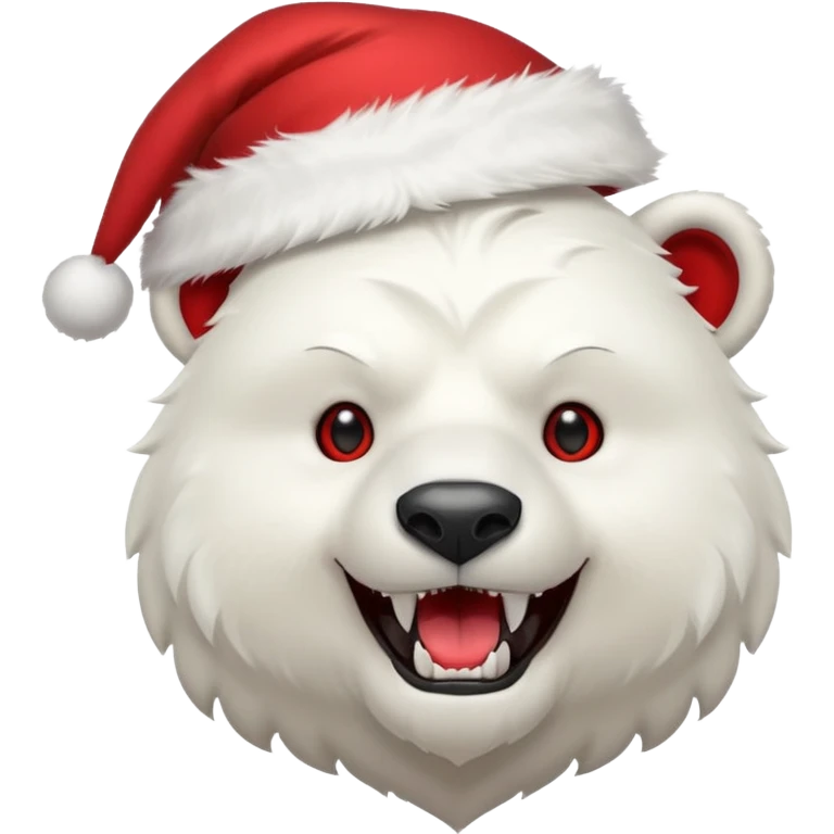 Polar bear and wolf hybrid with sabertooth fangs; smiling; wearing a Santa hat  emoji