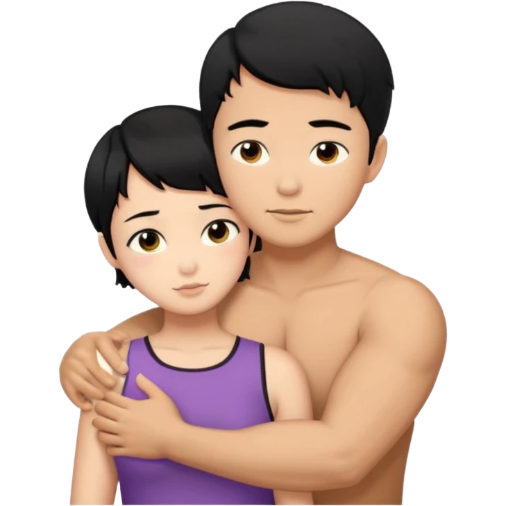 buff tan asian Man black hair hugging girl with black pixie cut  emoji