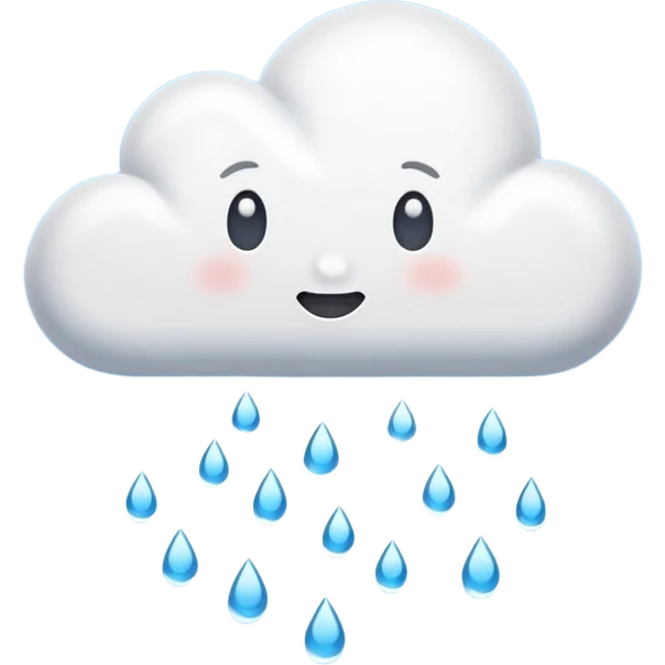rain cloud object icon, cute cloud with falling water drops, 3D cartoon, soft shadow, mobile game icon style, centered, clean background, no text, no watermark
 emoji