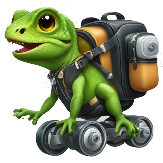 lizard wearing a jetpack and rollerskates emoji