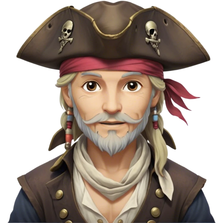 Clash of Clans aesthetic: Beautiful and Majestic Pirate Portrait Emoji, Rendered in serene confidence with a gentle, enigmatic smile and a regal tricorn hat, showcasing a distinguished, weathered build with a timeless bandana and soft, wise eyes in natural skin tone, Simplified yet exquisitely endearing features, highly detailed, glowing with a soft, drowsy maritime light, high shine, calm and heroic, stylized with an air of legendary seafaring elegance, soft glowing outline, capturing the essence of a majestic pirate whose noble spirit inspires epic adventures! emoji