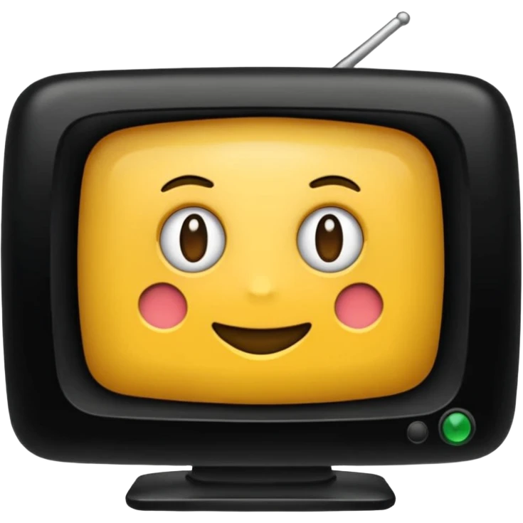 черный телевизор с зеленым экраном и пиксельным рисунком на экране emoji