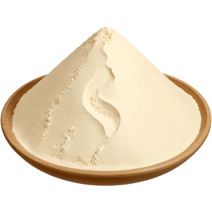 mound or scatter of wheat flour, fine pale white powder, uneven edges, dry and powdery surface, subtle texture, light shadows, no bowl or tools, clean 3D, soft shadows, transparent background, emoji scale emoji