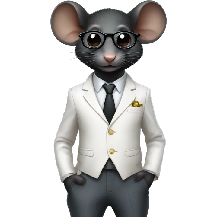 Full standing Black rat wearing a white suit and glasses and beautiful pant emoji
