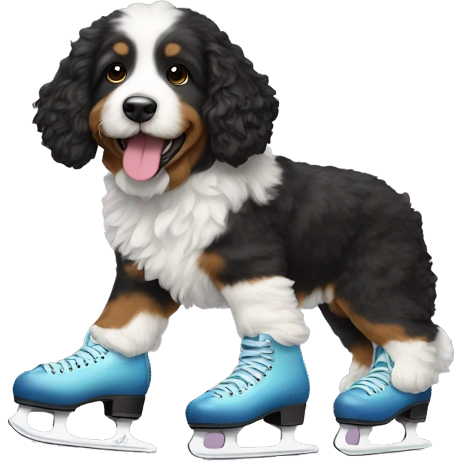 Bernedoodle wearing figure skates emoji