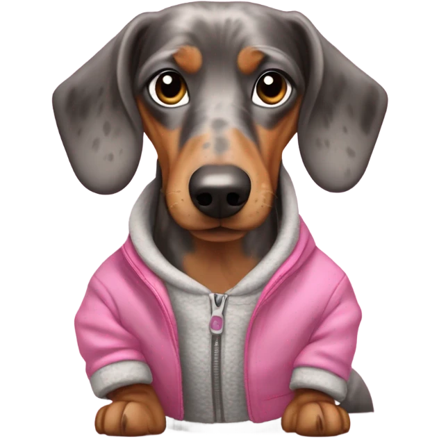 Merle dachshund wearing pink jacket  emoji