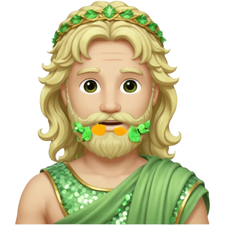 Zephyr, God of Spring Roman Deities with long blonde wavy hair and beard, pale green sequin toga emoji