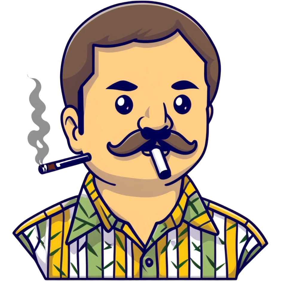 Mexican drug lord El Chapo with mustache and patterned shirt, smoking weed emoji