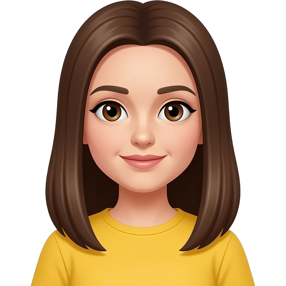 woman with straight brown hair, brown eyes, yellow shirt emoji