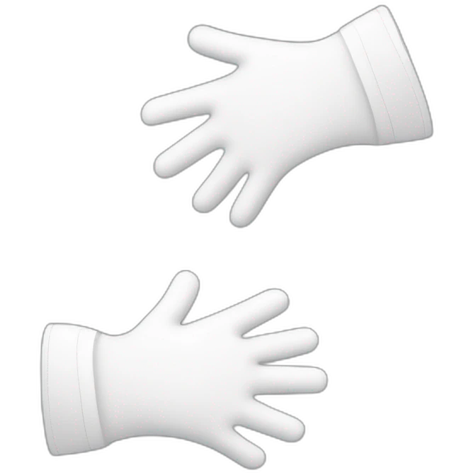 Deux gants blancs souriants, il y a un dessin mystérieux maçonnique de deux équerres inversées.  emoji