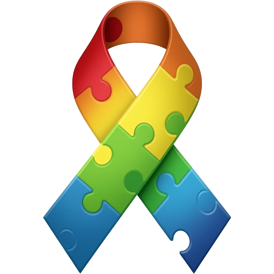 Fita de conscientização mas essa fita tem quebra cabeça vermelho amarelo verde e azul que representa autista emoji