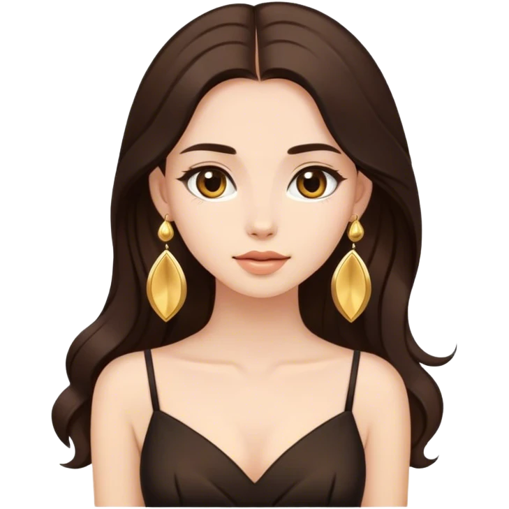 Beautiful woman,cute, long dark brown hair in dark dress with gold earrings emoji