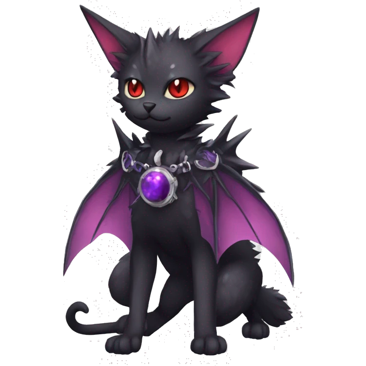 cool cute pretty black punk red Purple ethereal fantasy nargacuga-bat-cat-Fakemon spiked collar harness full body emoji