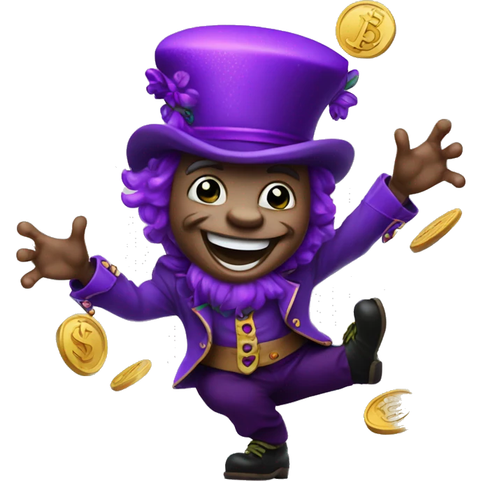 Purple leprechaun dancing on coins emoji