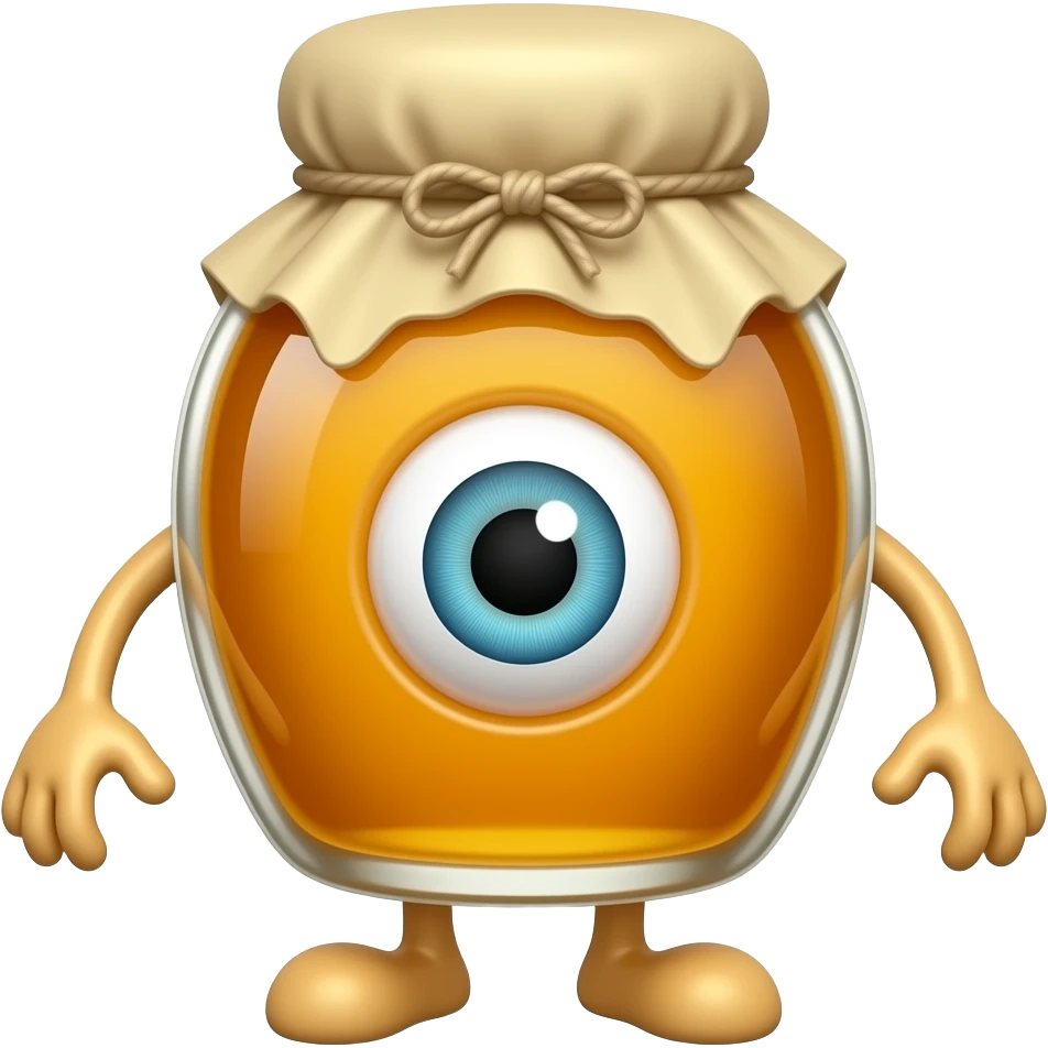 A honey bottle with one single eye and legs and arms emoji