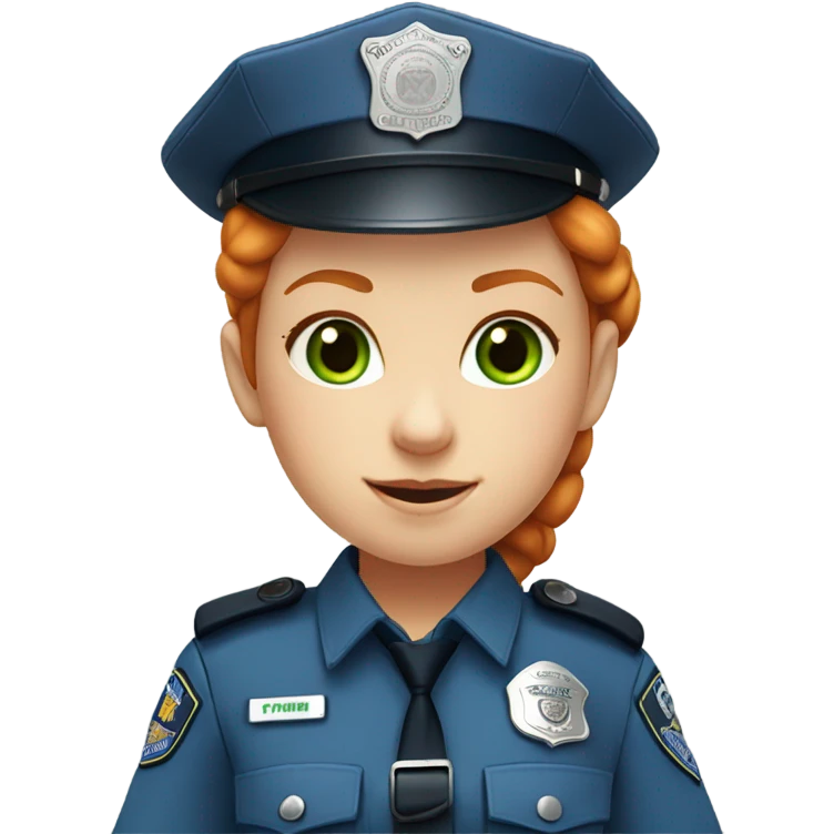 face of ginger girl police officer teen cute blue uniform  policia badge green eyes emoji
