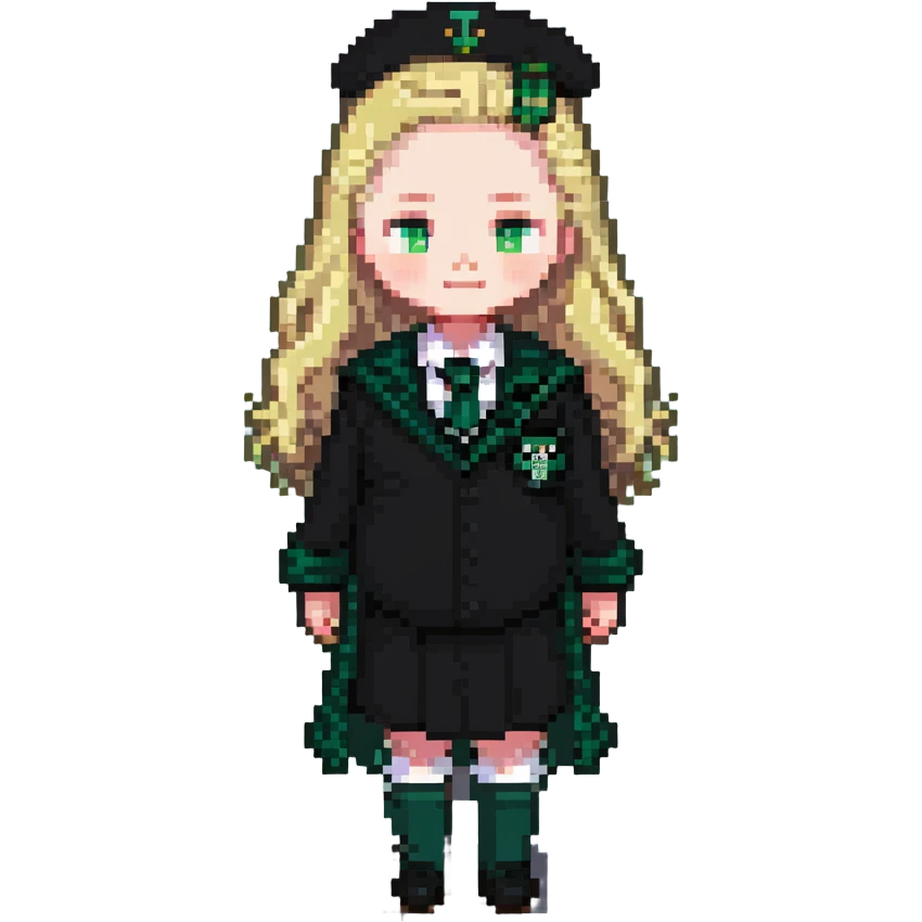 pregnant male in Slytherin uniform, blonde hair, pale skin emoji